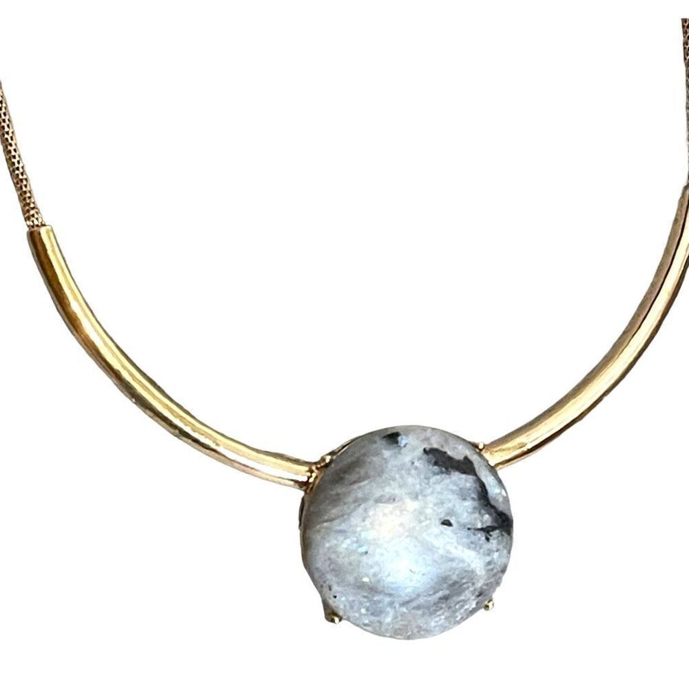 Rainbow Moonstone Collar Necklace with Gold Colored Metal Setting - Picture 3 of 8